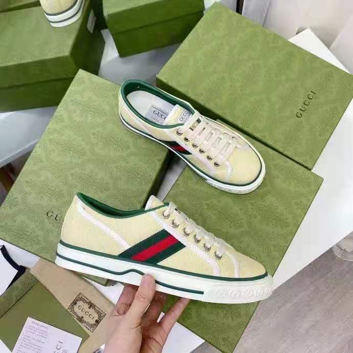 G*u*i gg unisex G*u*i tennis 1977 sneaker butter cotton green and red web