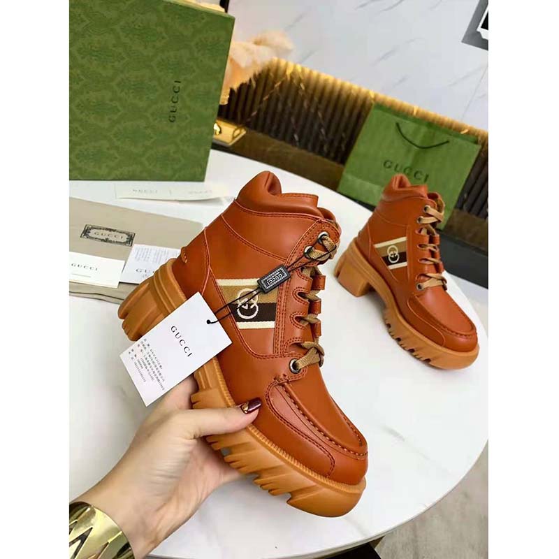 G*u*i unisex ankle boot with interlocking g cuir leather interlocking g jacquard stripe