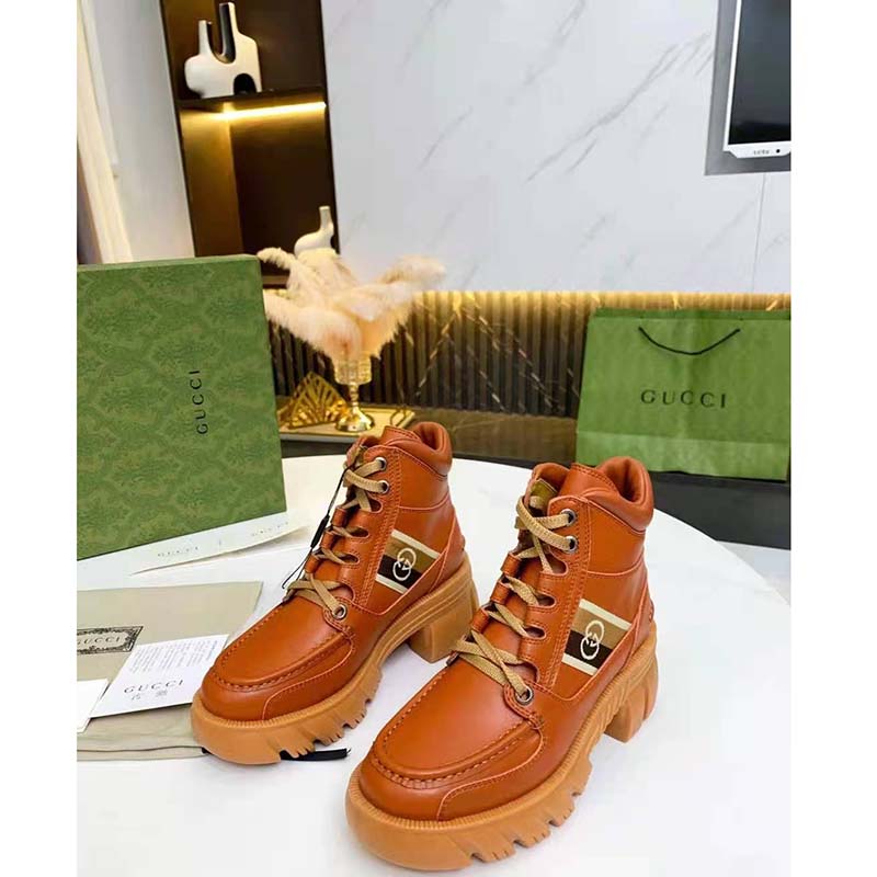 G*u*i unisex ankle boot with interlocking g cuir leather interlocking g jacquard stripe