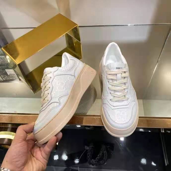 G*u*i gg unisex gg embossed sneaker white gg embossed leather with smooth leather