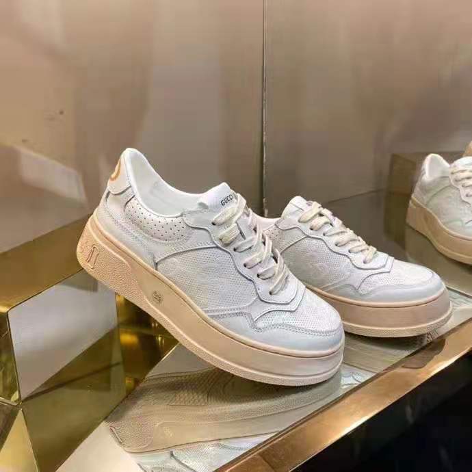 G*u*i gg unisex gg embossed sneaker white gg embossed leather with smooth leather