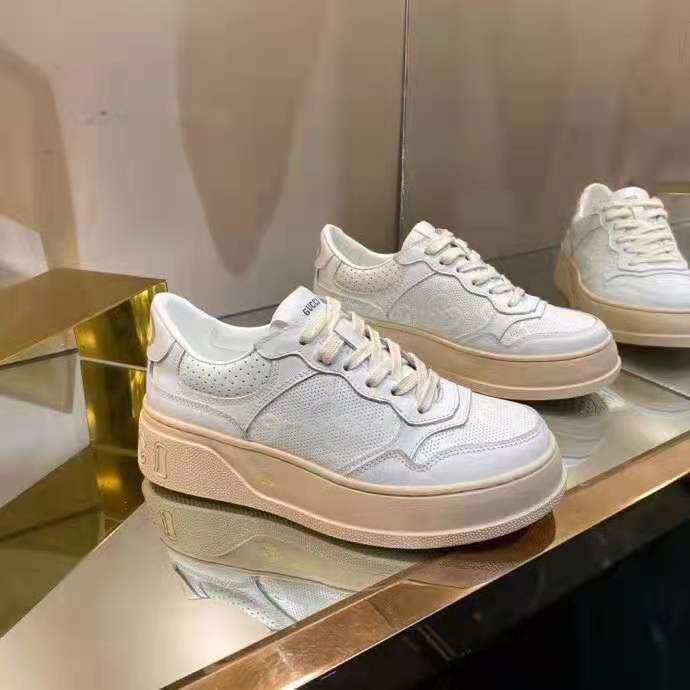 G*u*i gg unisex gg embossed sneaker white gg embossed leather with smooth leather