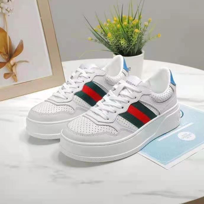 G*u*i gg unisex gg sneaker with web white leather green and red web