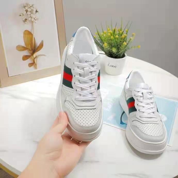 G*u*i gg unisex gg sneaker with web white leather green and red web