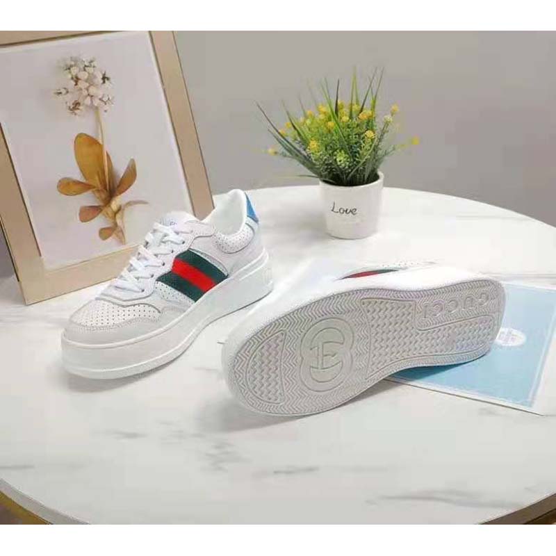 G*u*i gg unisex gg sneaker with web white leather green and red web