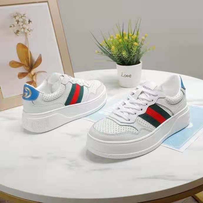 G*u*i gg unisex gg sneaker with web white leather green and red web