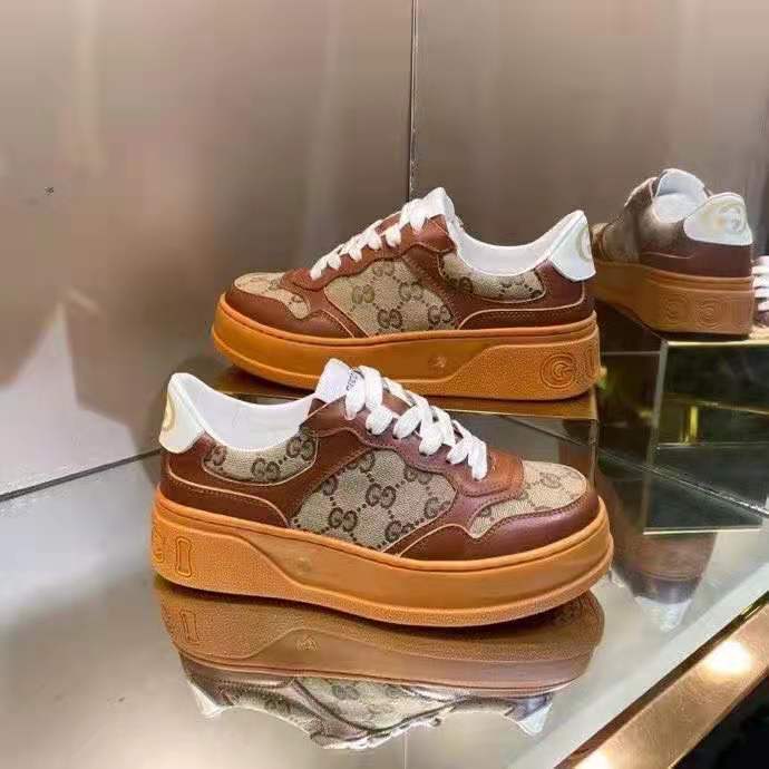 G*u*i gg unisex G*u*i jive sneaker beige and ebony orignal gg canvas brown leather