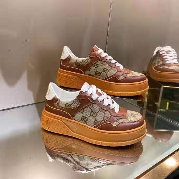 G*u*i gg unisex G*u*i jive sneaker beige and ebony orignal gg canvas brown leather