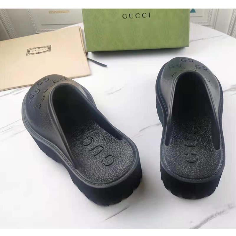 G*u*i gg unisex slip on sandal black double g rubber outsole