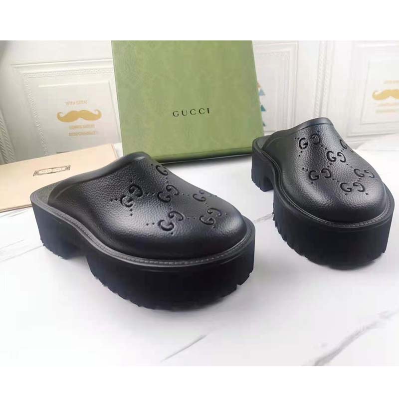 G*u*i gg unisex slip on sandal black double g rubber outsole