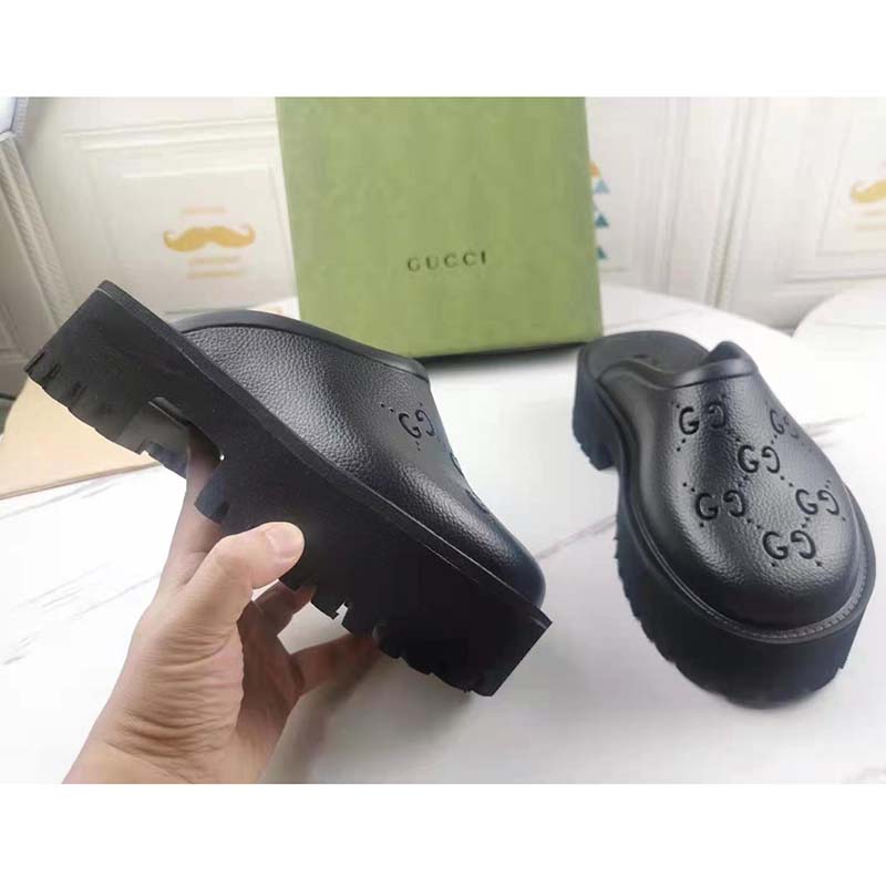 G*u*i gg unisex slip on sandal black double g rubber outsole
