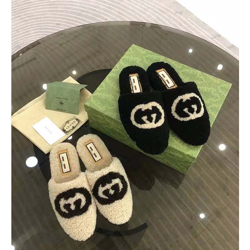 G*u*i gg unisex slipper with interlocking g light black interlocking g merino wool