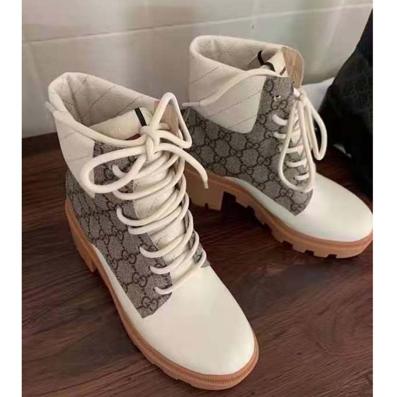 G*u*i gg women’s gg ankle boot beige ebony gg supreme canvas 7 cm heel