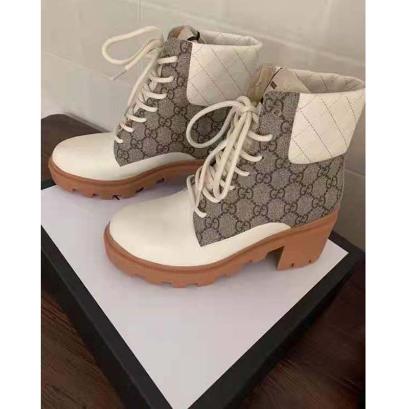 G*u*i gg women’s gg ankle boot beige ebony gg supreme canvas 7 cm heel