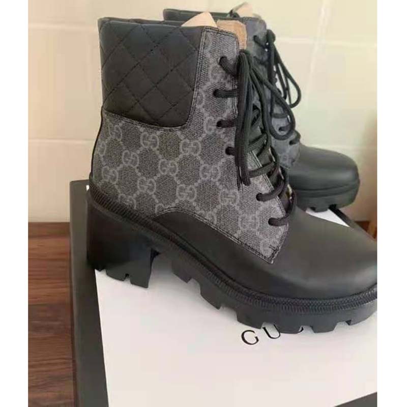 G*u*i gg women’s gg ankle boot black gg supreme canvas 7 cm heel