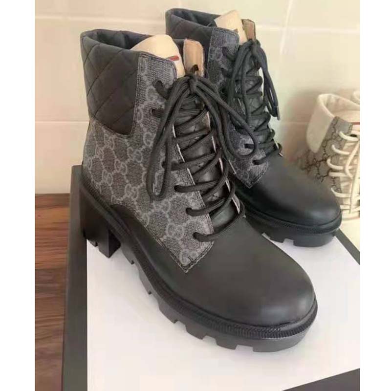 G*u*i gg women’s gg ankle boot black gg supreme canvas 7 cm heel