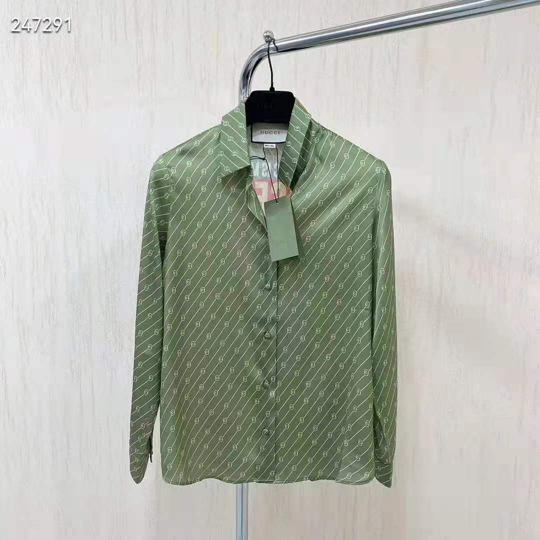 G*u*i gg women G*u*i 100 two-piece set green silk interlocking g