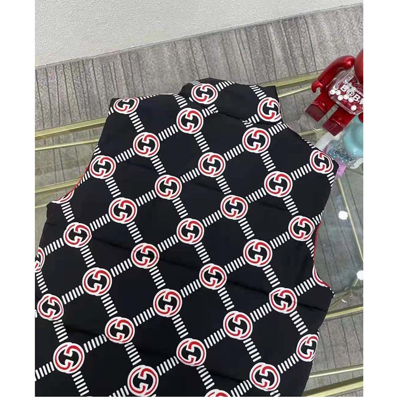 G*u*i gg women interlocking g down padded vest black red nylon