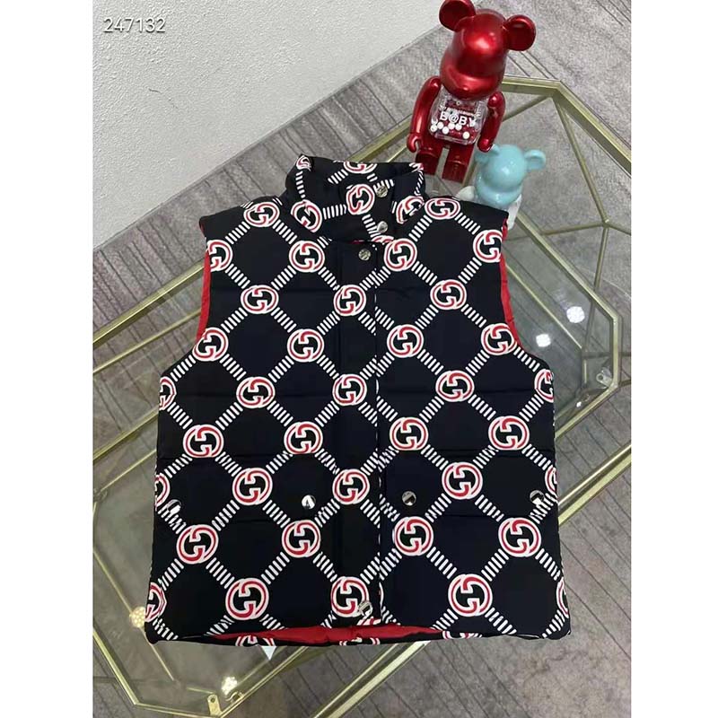 G*u*i gg women interlocking g down padded vest black red nylon