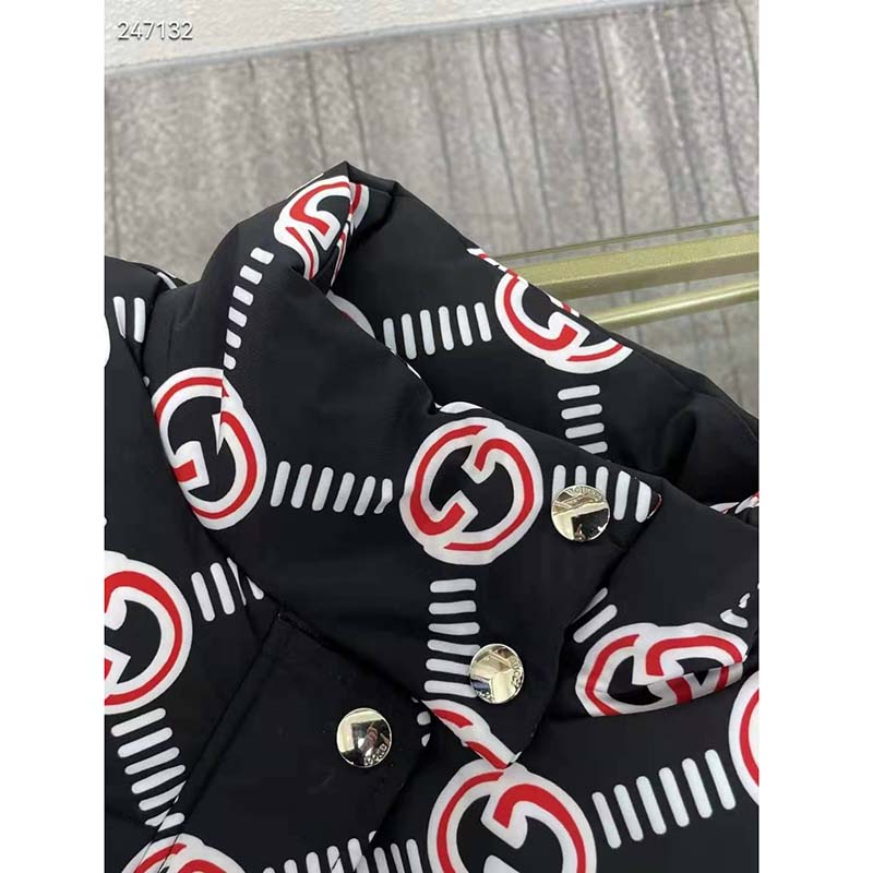 G*u*i gg women interlocking g down padded vest black red nylon