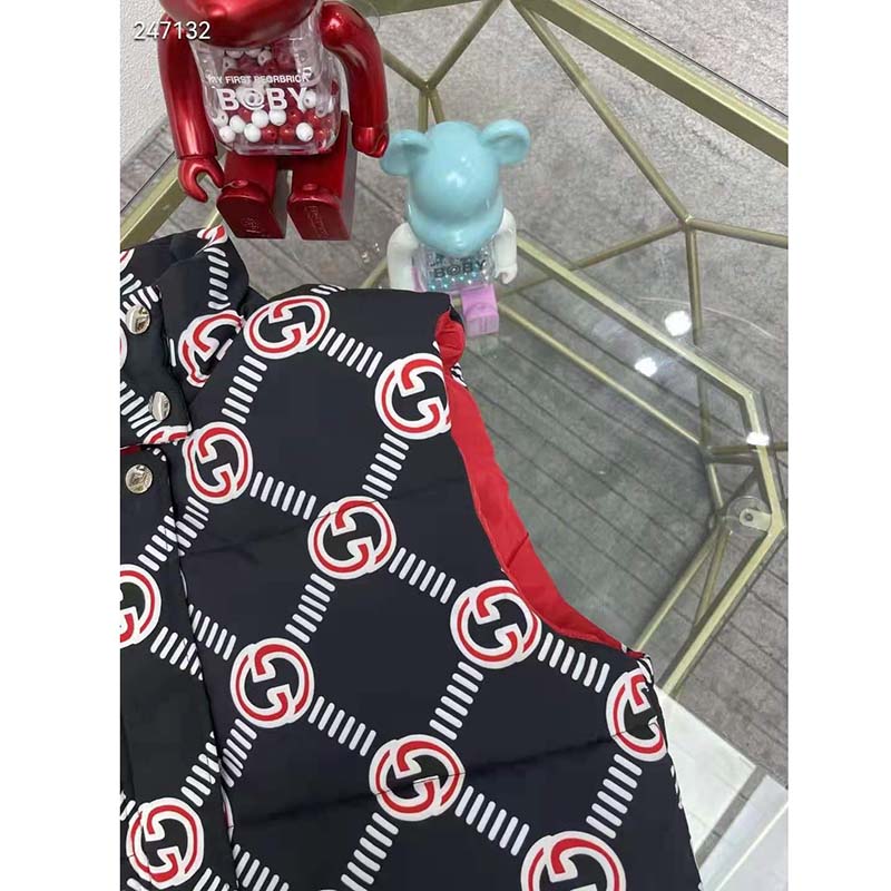 G*u*i gg women interlocking g down padded vest black red nylon