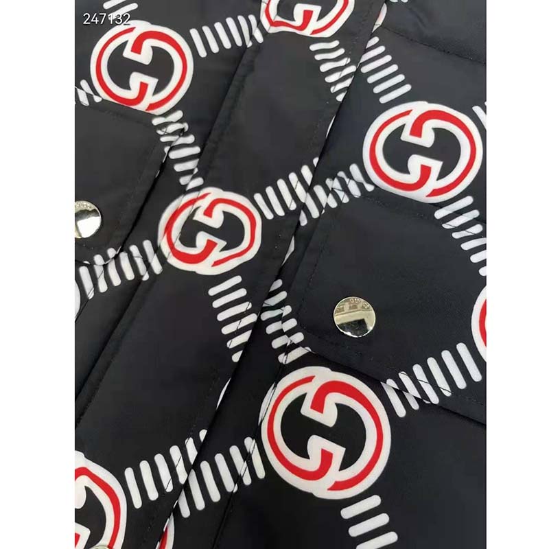 G*u*i gg women interlocking g down padded vest black red nylon