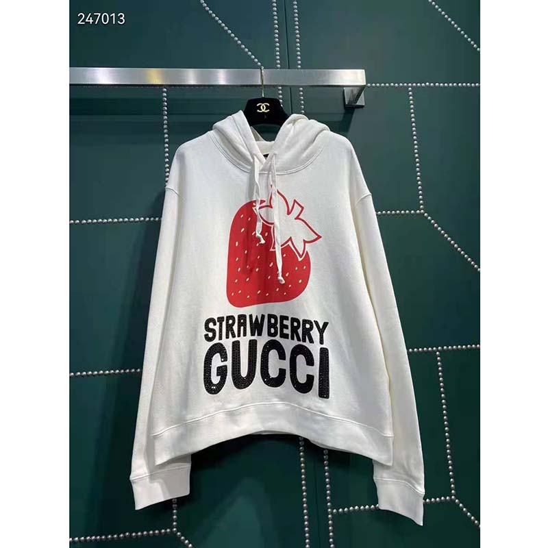 G*u*i gg women strawberry G*u*i cotton sweatshirt fixed hood oversize fit