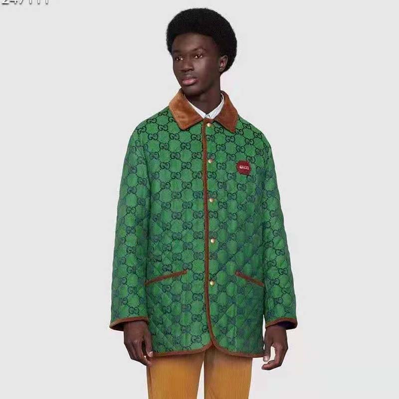 G*u*i men G*u*i 100 quilted gg jacket green blue quilted gg canvas