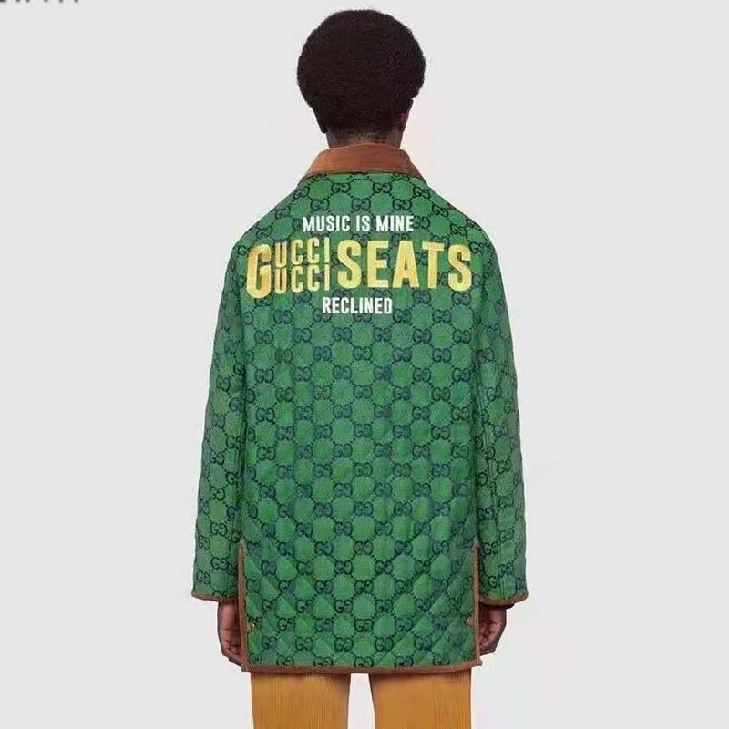 G*u*i men G*u*i 100 quilted gg jacket green blue quilted gg canvas