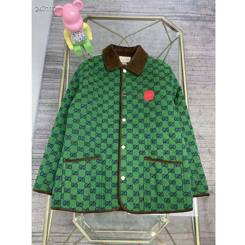 G*u*i men G*u*i 100 quilted gg jacket green blue quilted gg canvas