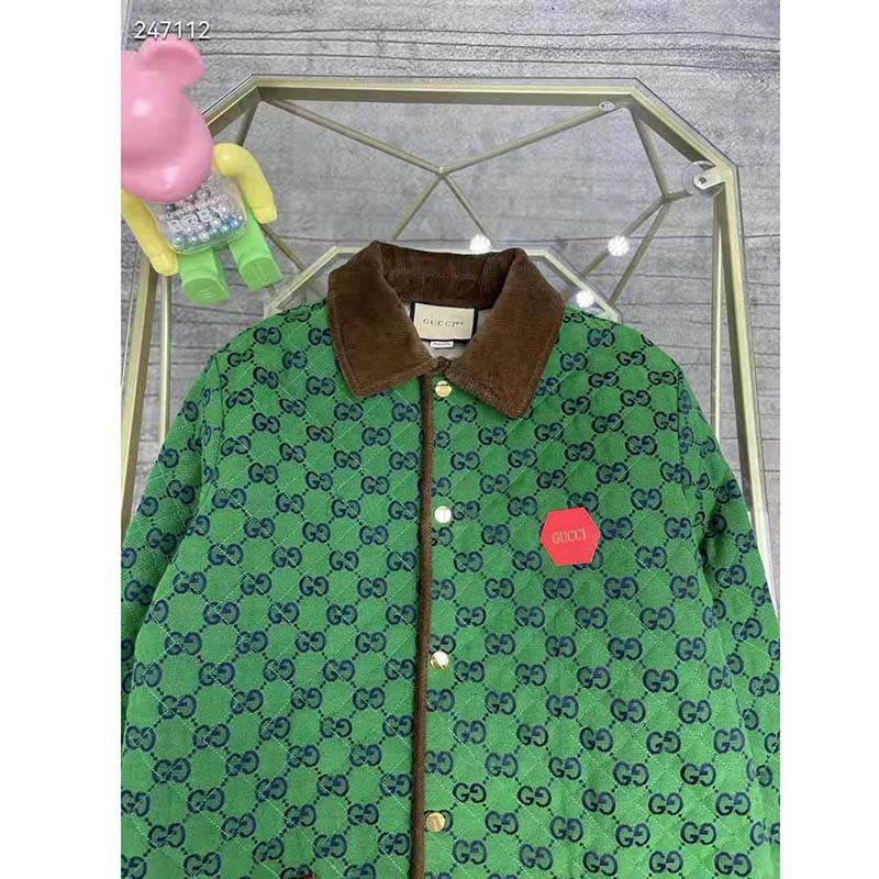 G*u*i men G*u*i 100 quilted gg jacket green blue quilted gg canvas