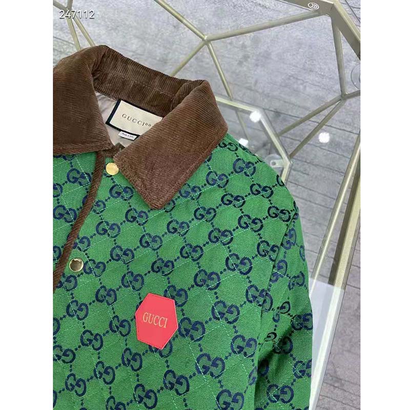 G*u*i men G*u*i 100 quilted gg jacket green blue quilted gg canvas