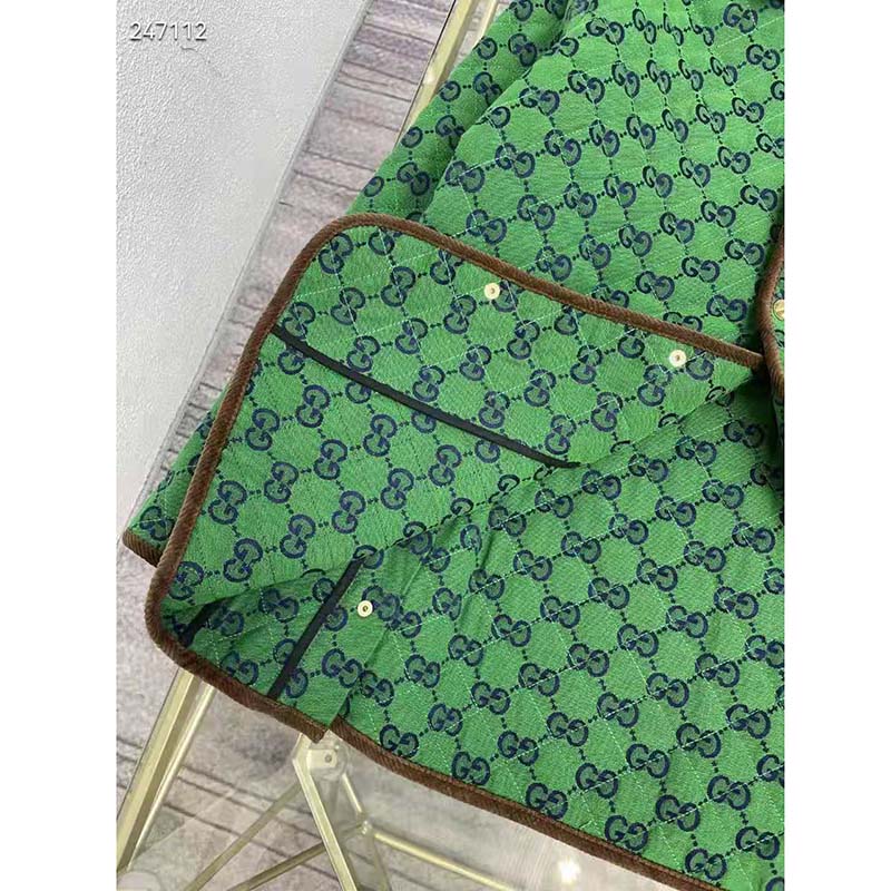 G*u*i men G*u*i 100 quilted gg jacket green blue quilted gg canvas