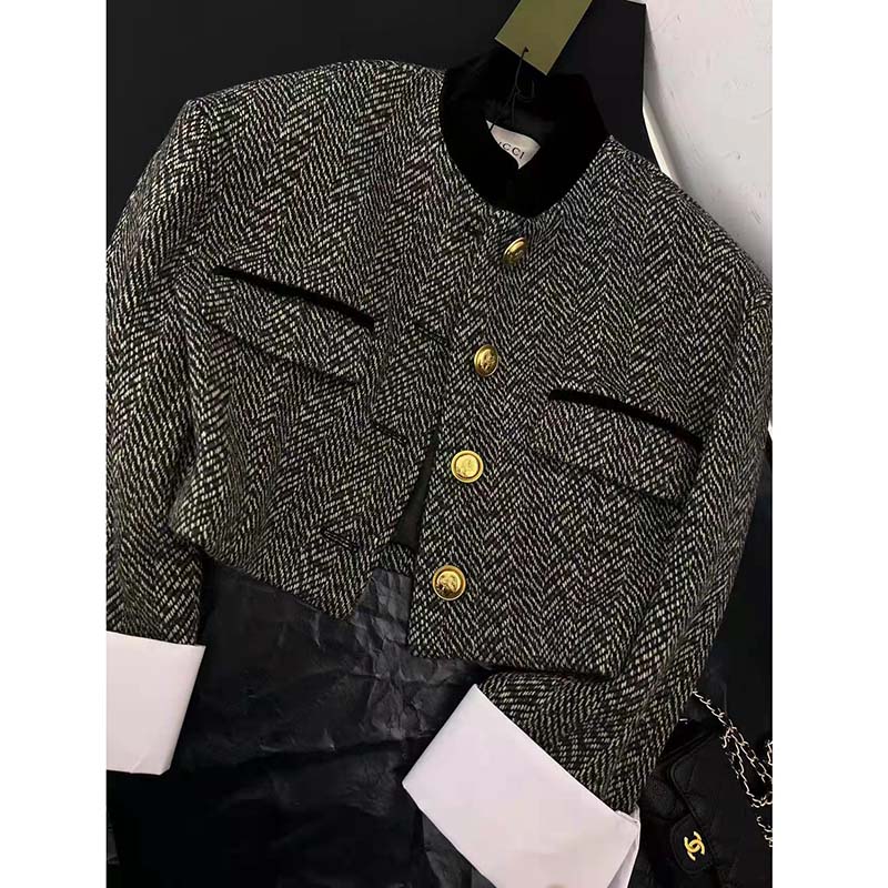 G*u*i women gg check tweed jacket with double g buttons