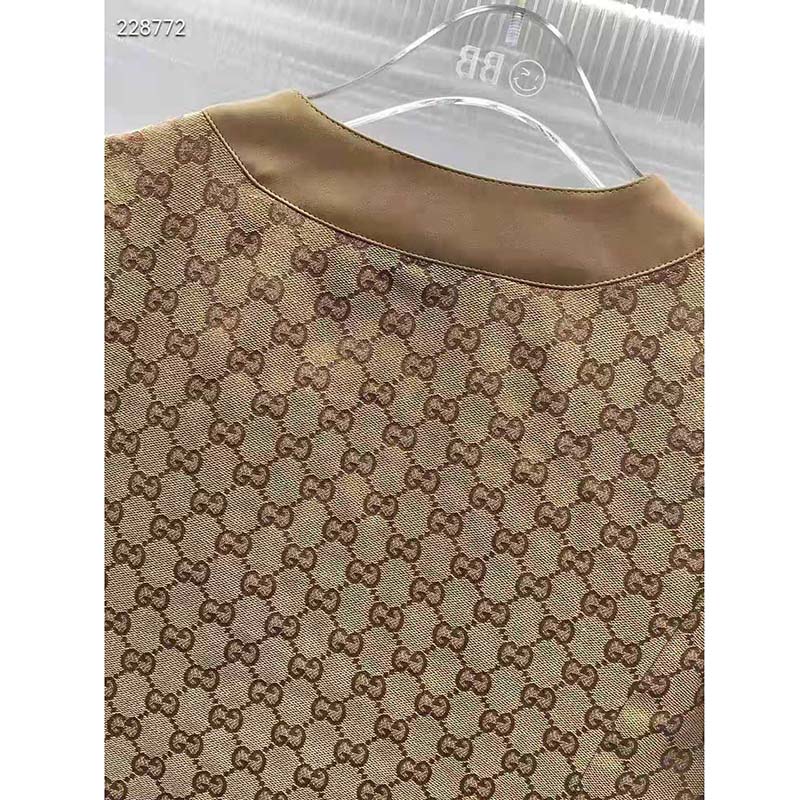 G*u*i women gg linen canvas kaftan beige ebony leather toggle chain