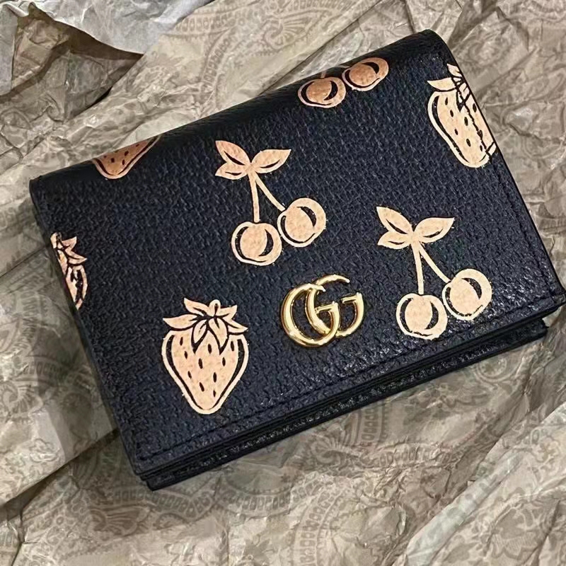 G*u*i gg unisex gg marmont berry card case wallet black double g