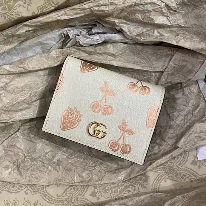 G*u*i gg unisex gg marmont berry card case wallet white double g