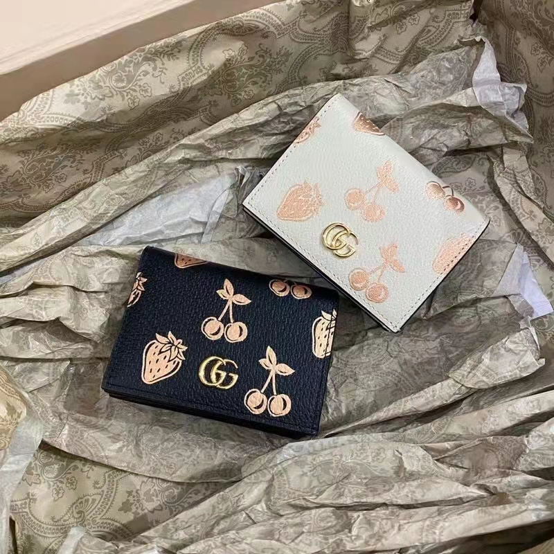 G*u*i gg unisex gg marmont berry card case wallet white double g