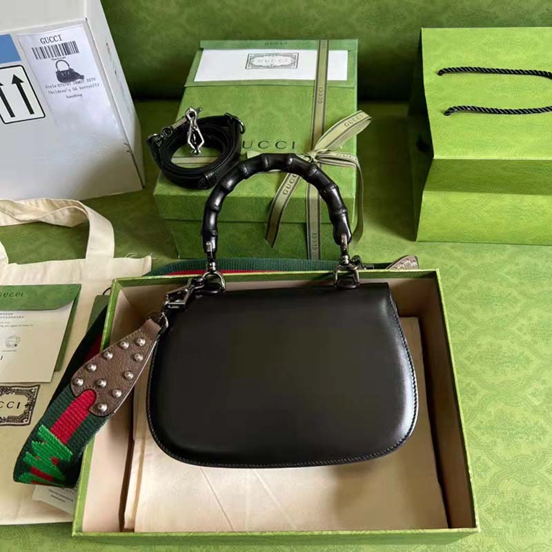 G*u*i gg women small top handle bag with bamboo black leather