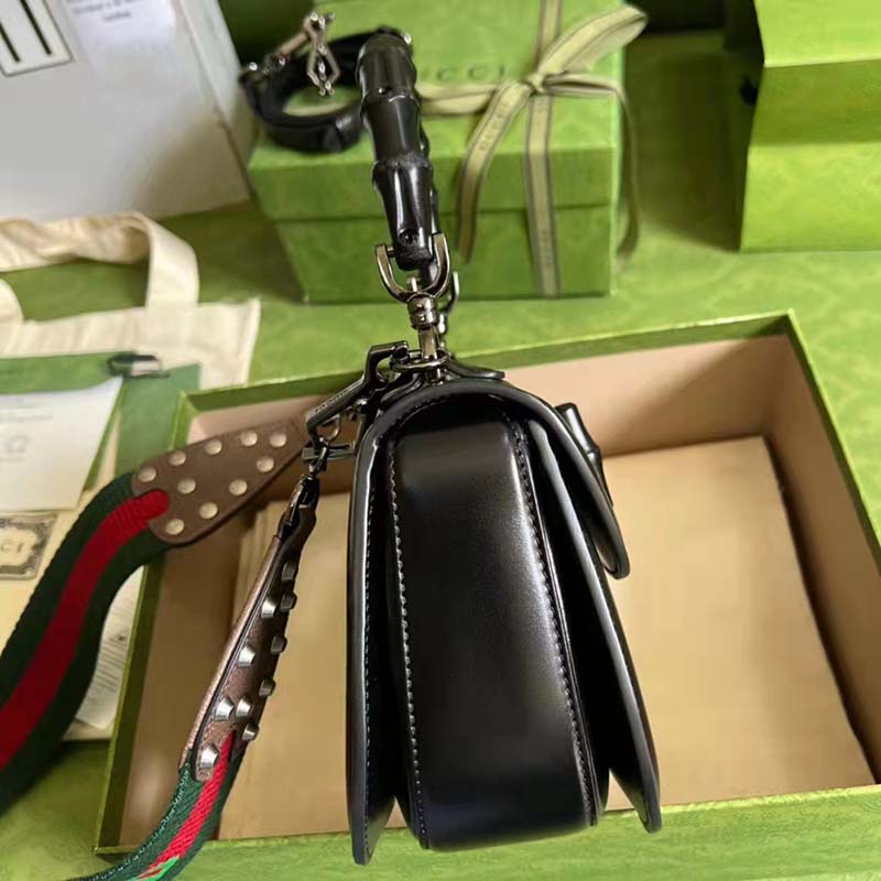 G*u*i gg women small top handle bag with bamboo black leather