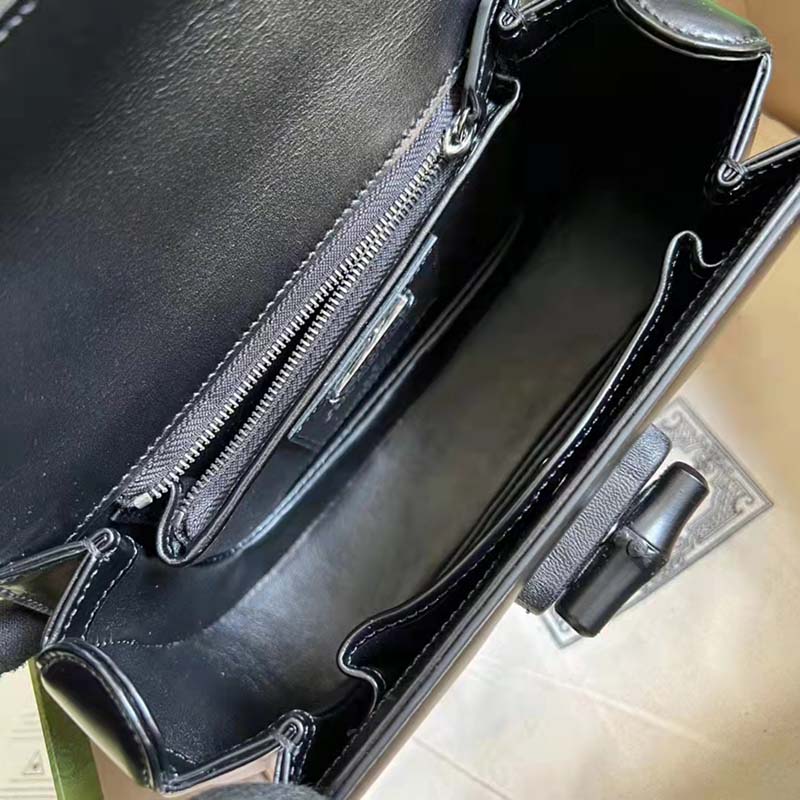 G*u*i gg women small top handle bag with bamboo black leather
