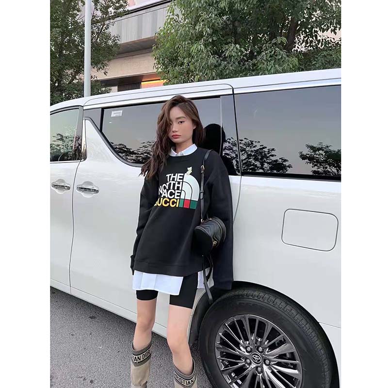 G*u*i gg women the north face x G*u*i sweatshirt black cotton jersey crewneck oversized fit
