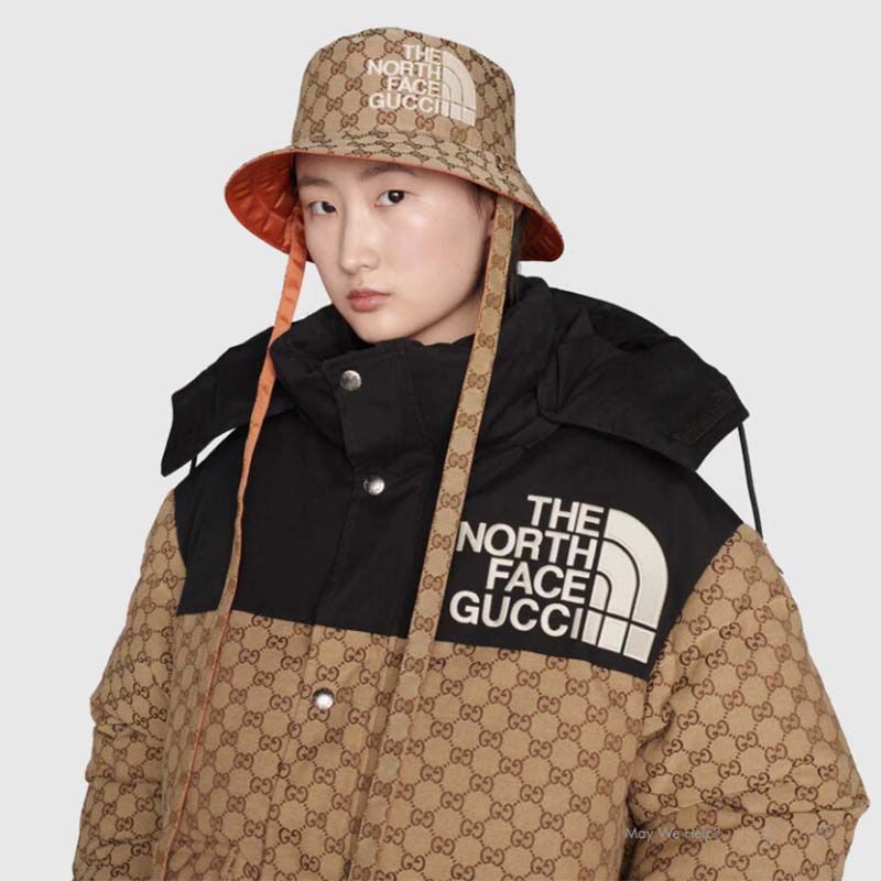 G*u*i men the north face x G*u*i padded jacket beige ebony gg canvas