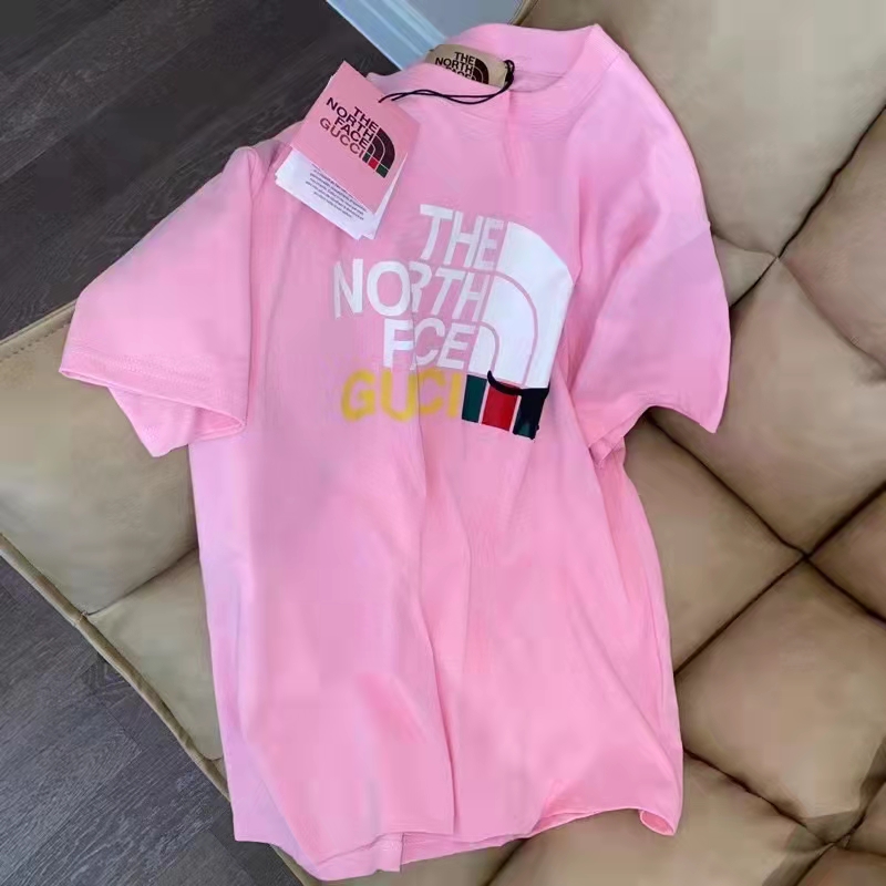 G*u*i men the north face x G*u*i t-shirt pink cotton jersey oversize fit crewneck