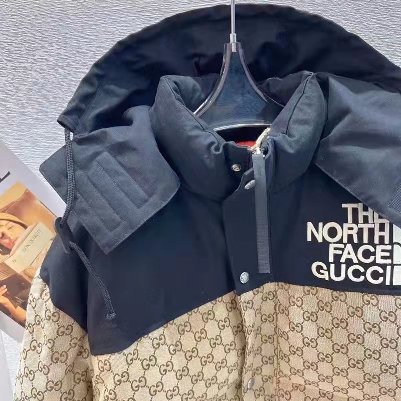 G*u*i men the north face x G*u*i padded jacket beige ebony gg canvas