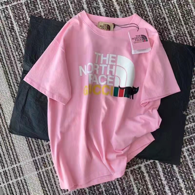 G*u*i men the north face x G*u*i t-shirt pink cotton jersey oversize fit crewneck