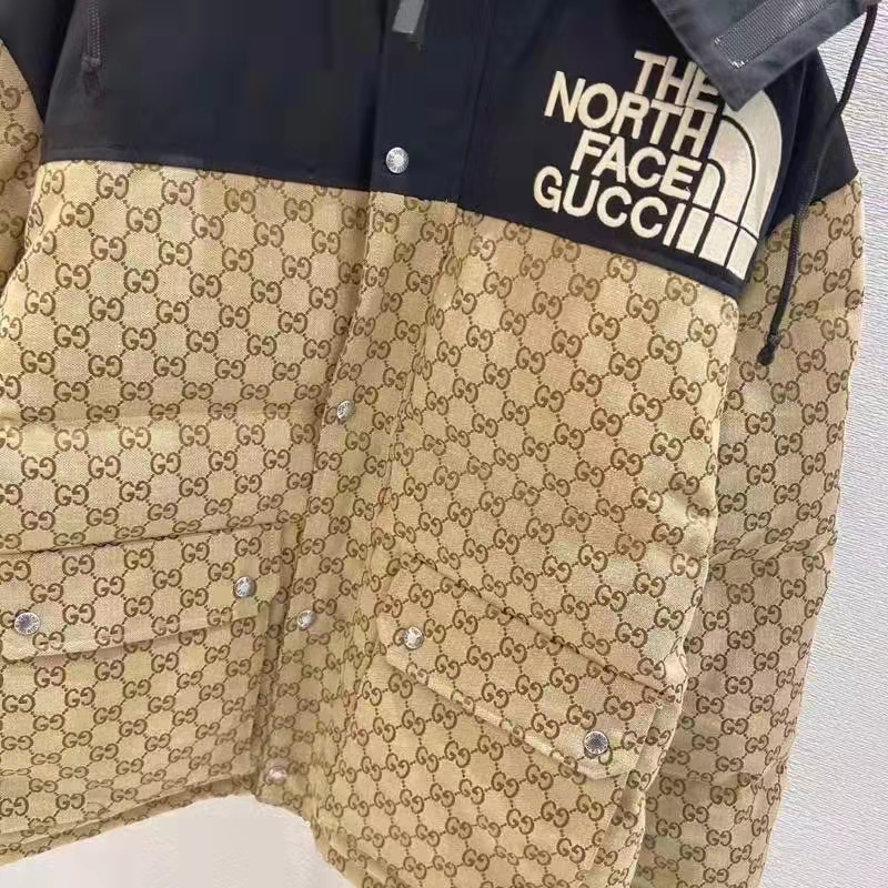 G*u*i men the north face x G*u*i padded jacket beige ebony gg canvas