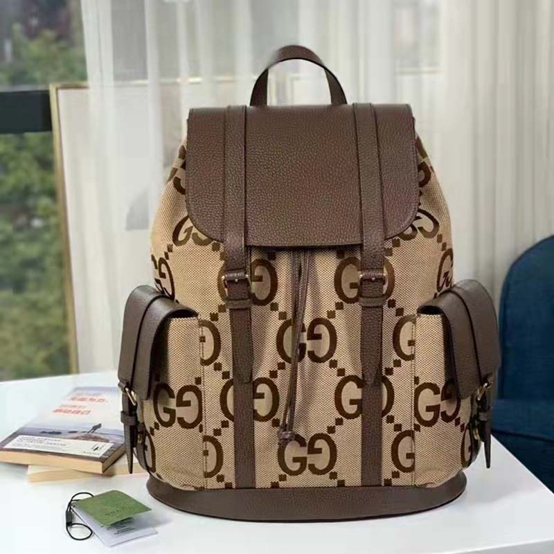 G*u*i unisex backpack jumbo gg camel ebony canvas brown leather