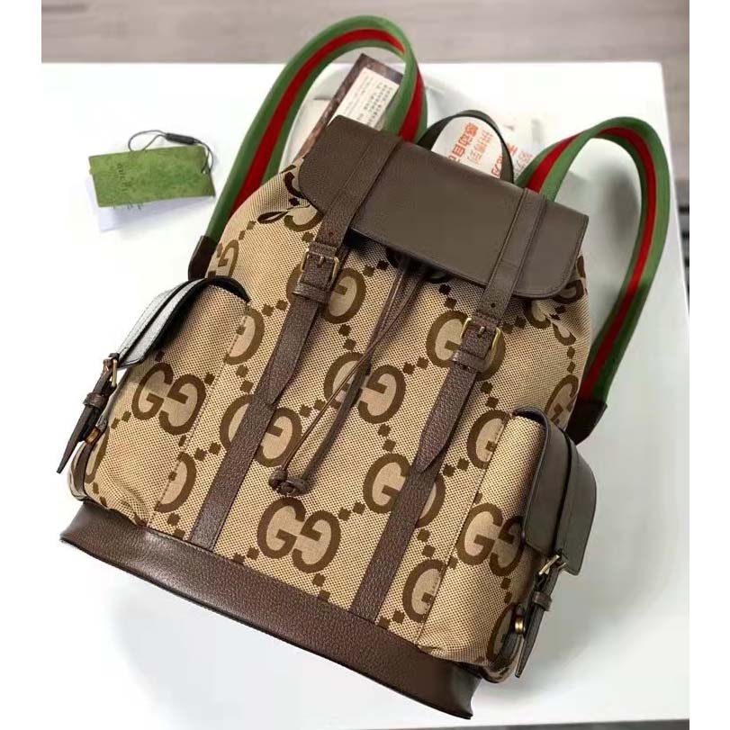 G*u*i unisex backpack jumbo gg camel ebony canvas brown leather