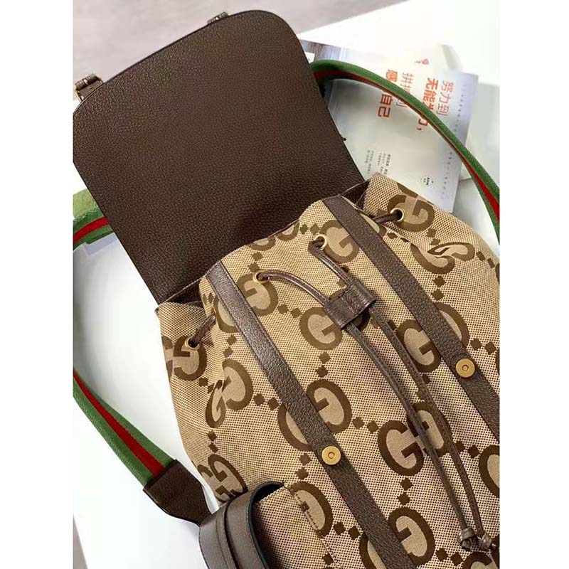 G*u*i unisex backpack jumbo gg camel ebony canvas brown leather